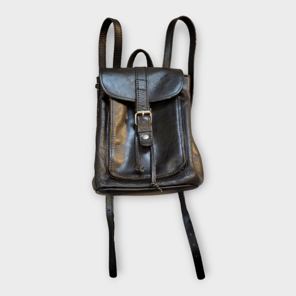 Patricia Nash Black Leather Bucket Backpack Gem